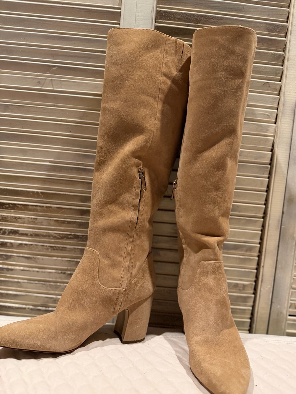 Sam Edelman Hai Suede Knee High Pointed Toe Boots in Tan 8 - Picture 1 of 5